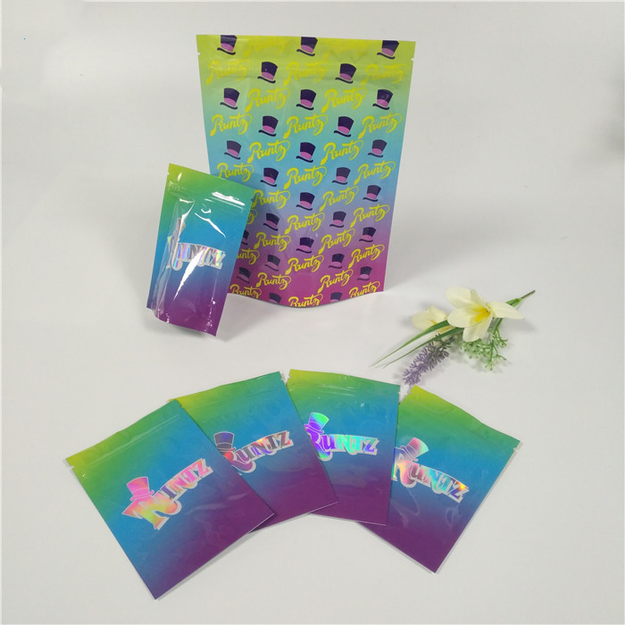 प्लास्टिक होलोग्राम चमकदार Resealable पाउच जिपलॉक Runtz बैग गंध सबूत खड़े हो जाओ