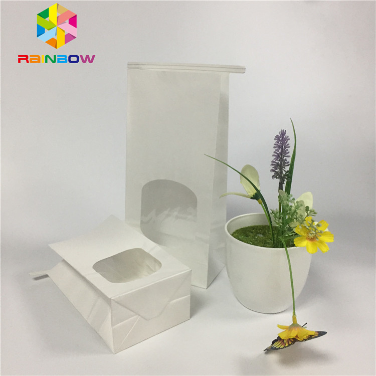 टिन टाई के साथ ग्रीस प्रूफ स्नैक बैग पैकेजिंग प्लेन व्हाइट पेपर क्लियर विंडो बैग