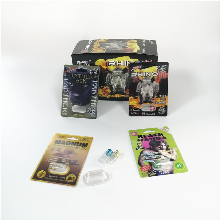 राइनो 69 3 डी ब्लिस्टर कार्ड पैकेजिंग पुरुष संवर्धन कैप्सूल प्लास्टिक सम्मिलित 3 डी कार्ड बक्से