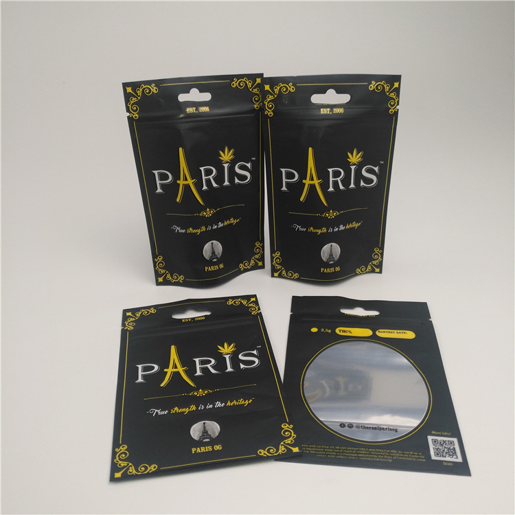 चाइल्डप्रूफ जिपर के साथ स्पष्ट विंडो स्टैंड अप पाउच गंध प्रूफ सीबीडी पैकेजिंग बैग