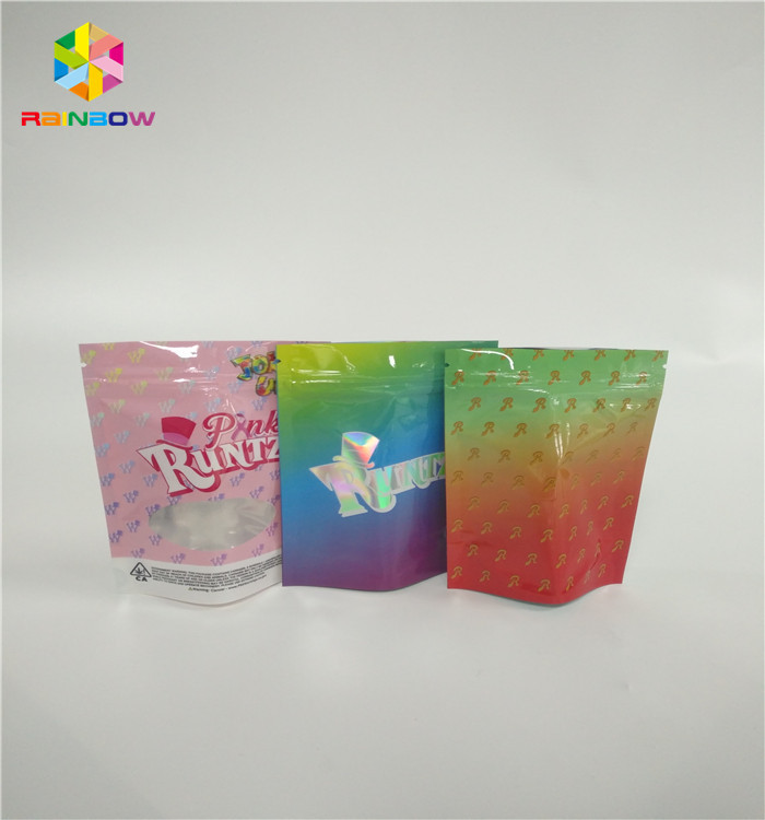 चाइल्डप्रूफ 3.5 जी स्टैंड जिपर पाउच बैग कस्टमाइज़ प्रिंट रंटज़ पैक स्मेल प्रूफ