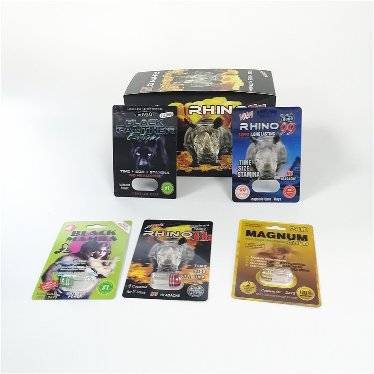 पाउडर सेक्स कैप्सूल पैक के लिए यौन संवर्धन गोलियां ब्लिस्टर कार्ड पैकेजिंग राइनो श्रृंखला