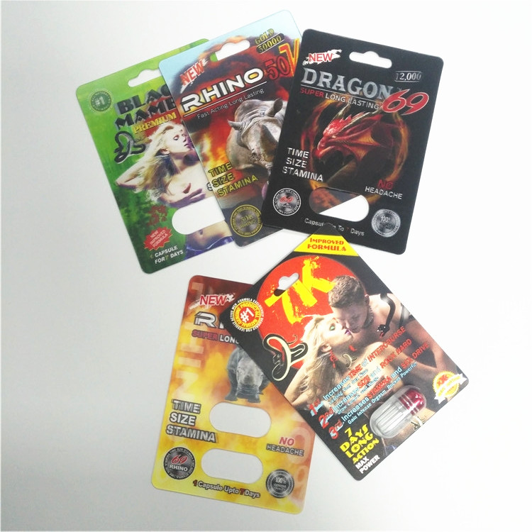 टिकाऊ पुरुष संवर्धन गोलियां राइनो श्रृंखला 3 डी कार्ड कैप्सूल ब्लिस्टर पैक
