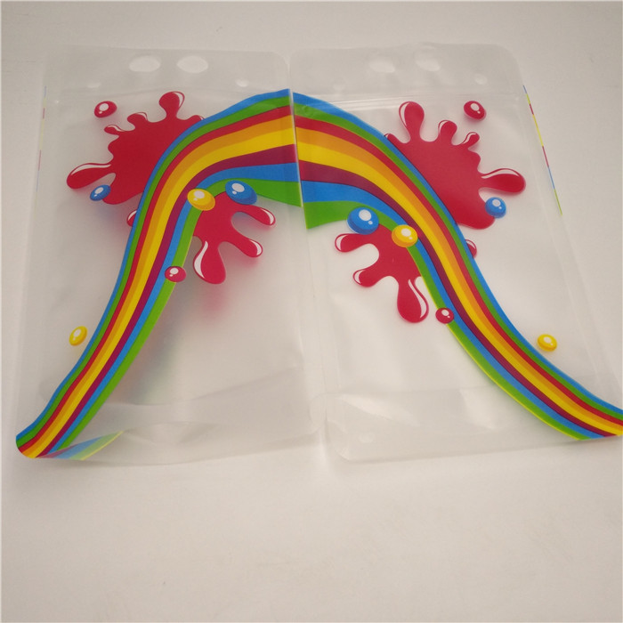 क्लियर जूस मिल्क बॉटम गसेट बैग्स, हैंडल के साथ ड्यूरेबल स्टैंड अप पन्नी पाउच