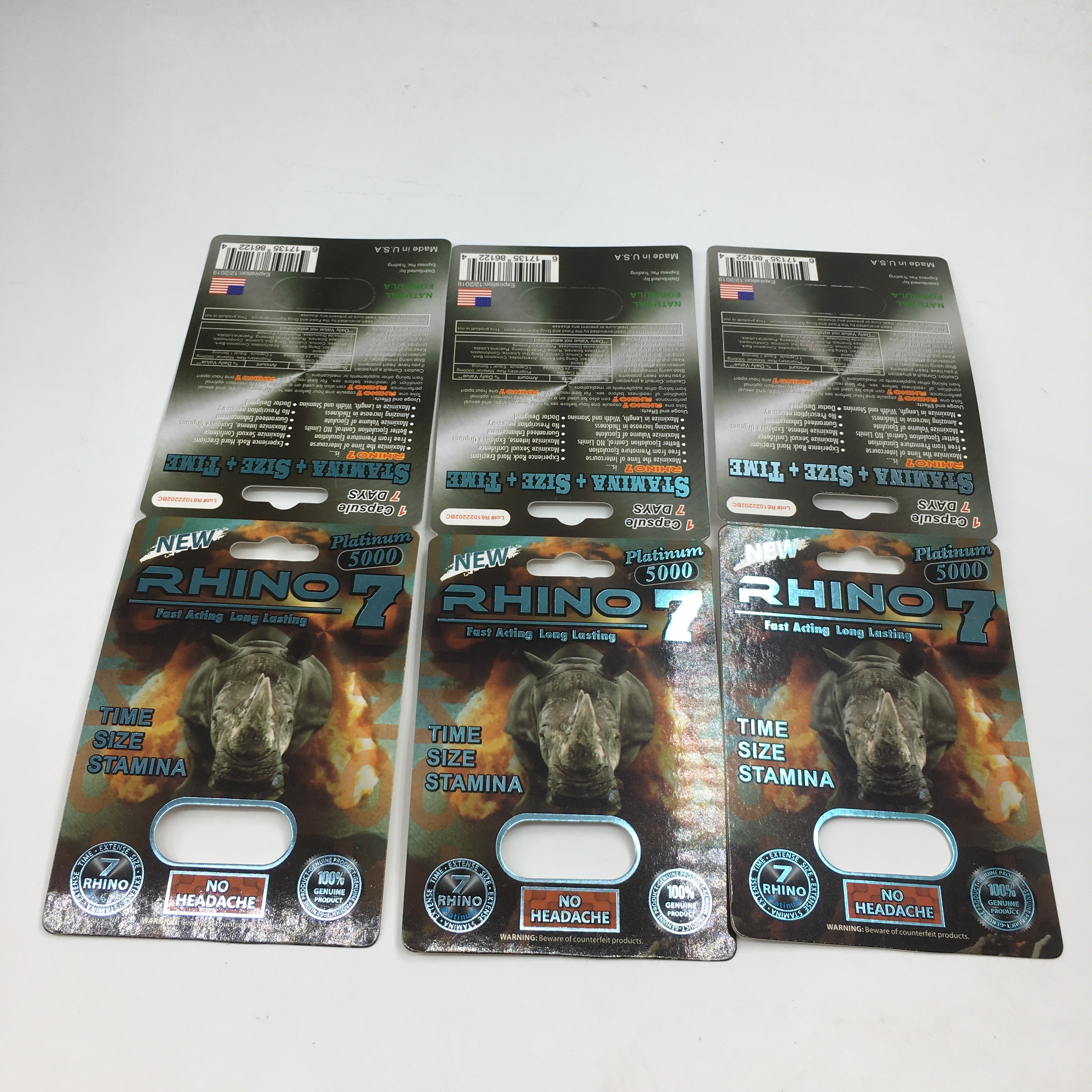 राइनो 7 5000 कैप्सूल ब्लिस्टर कार्ड पैकेजिंग 3 डी पेपर पुरुष यौन गोलियां प्रदर्शन बॉक्स