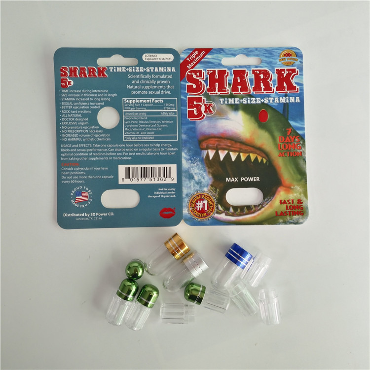 पेपर ब्लिस्टर कार्ड पैकेजिंग पुरुष संवर्धन गोलियां प्लास्टिक बुलेट के साथ पैक