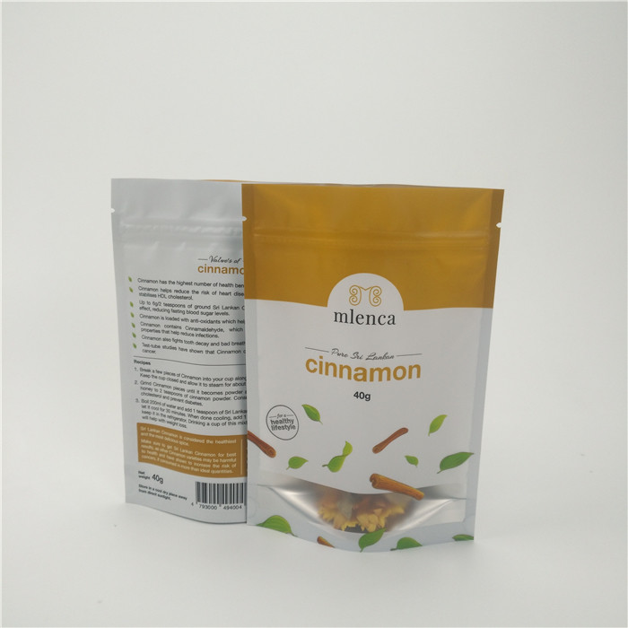 मैट व्हाइट बैकग्राउंड जिपर कॉस्मेटिक बैग डोयपैक 40 जी दालचीनी के साथ खड़े होते हैं