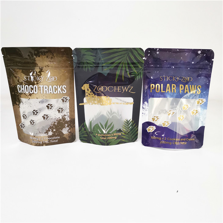 एल्यूमीनियम पन्नी खरपतवार कुकी सीबीडी 3x4 स्टैंड अप जिपर बैग