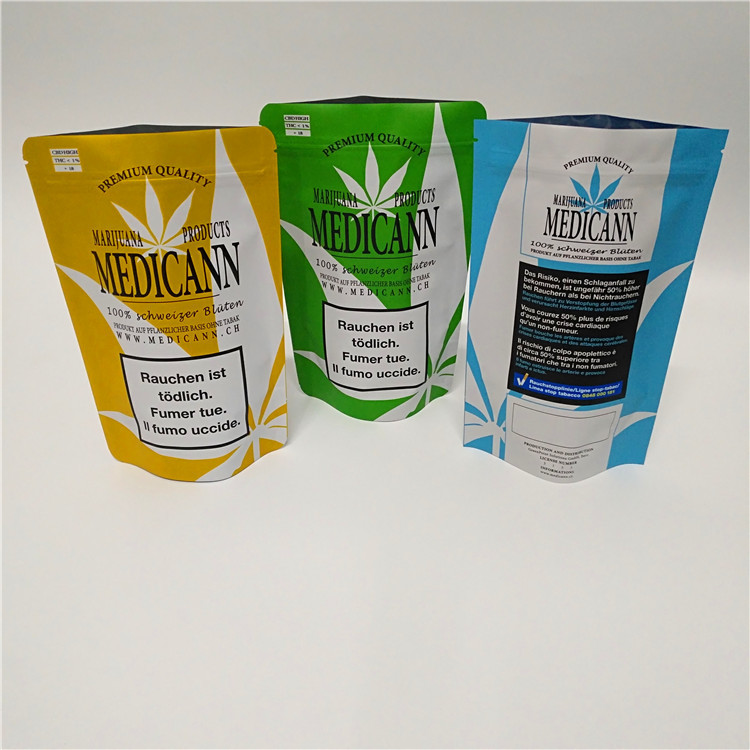 CBD वीड फॉयल मायलर प्लास्टिक स्टैंड अप पाउच एयरटाइट गंध प्रतिरोधी