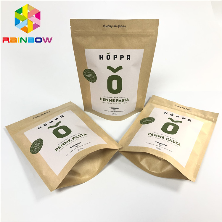 कस्टम मुद्रित भूरा क्राफ्ट पेपर बैग resealable ziplock कागज पैकेजिंग थैली खड़े हो जाओ