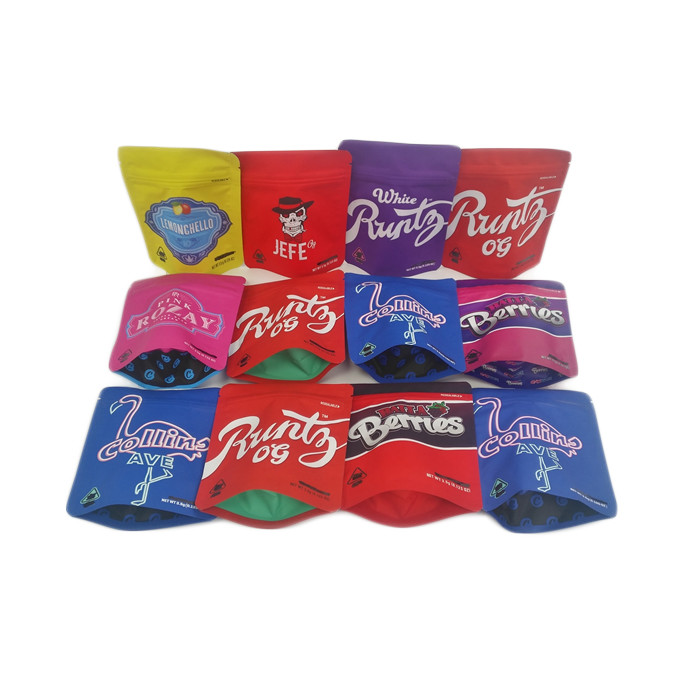 शिप स्मेल प्रूफ 3.5g पाउच फॉयल जिपर सॉफ्ट टच एडिबल रेसेबल कैनबिस फ्लावर पैकेजिंग मायलार बैग के लिए तैयार