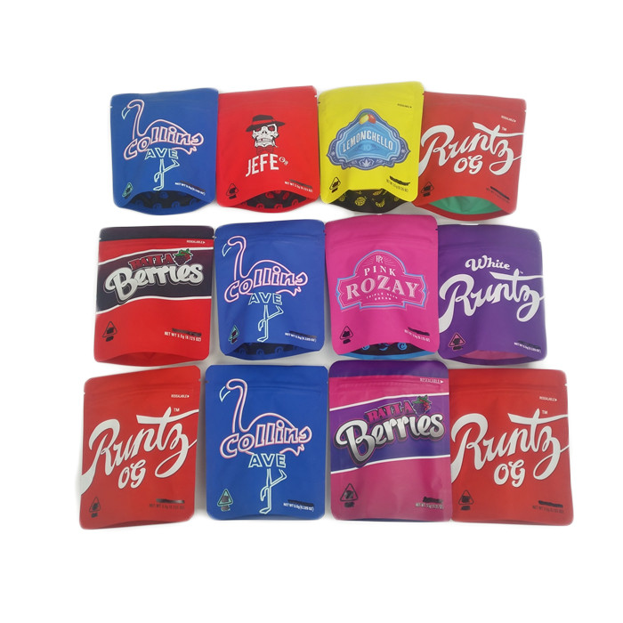 शीतल स्पर्श 3.5g पन्नी ज़िपलॉक प्लास्टिक बैग गंध सबूत मैट 3.5 ग्राम 7g कैनबिस कुकीज़ Jefe पैकेजिंग बैग