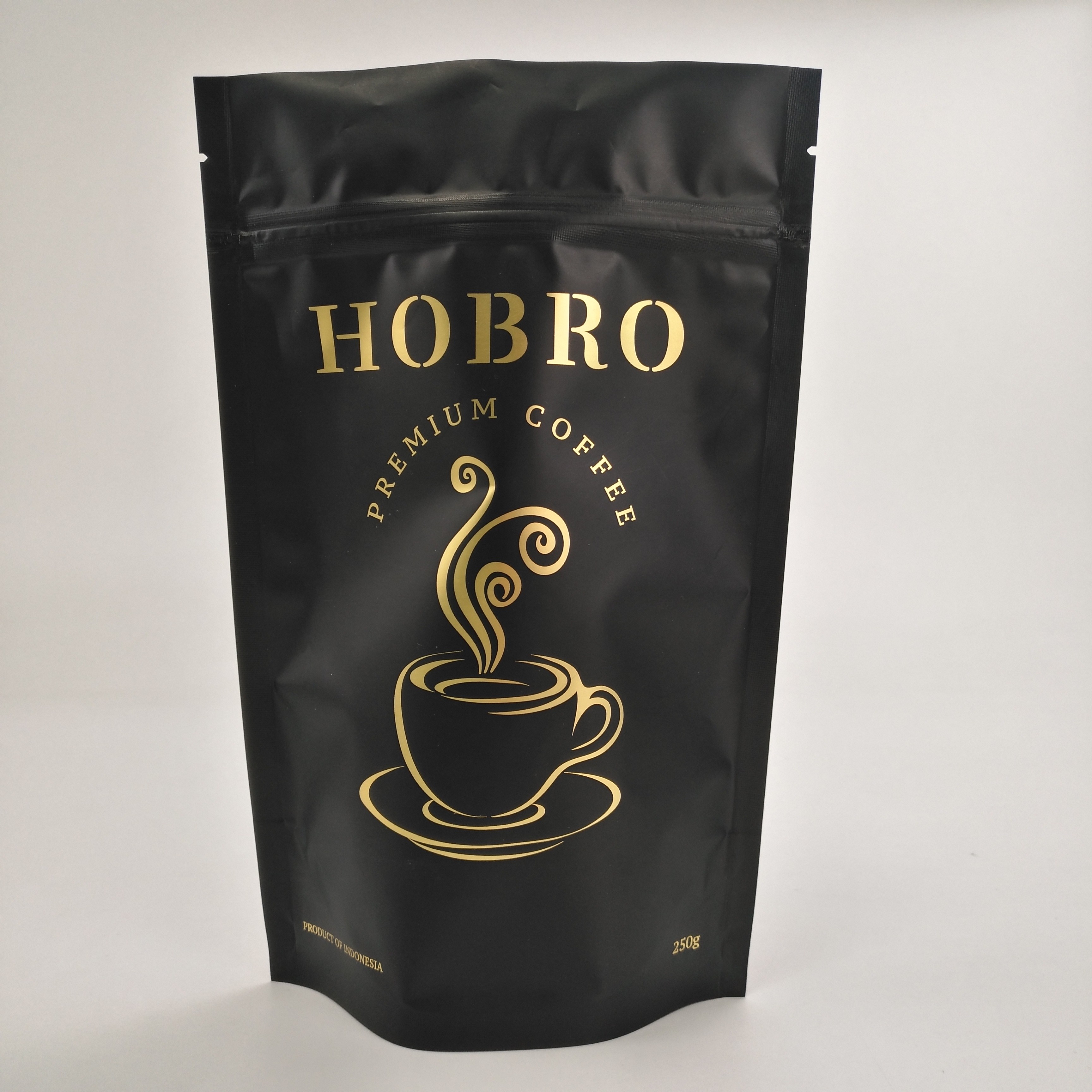 वाल्व के साथ मैट ब्लैक लैमिनेटेड एल्युमिनियम फॉयल जिप लॉक कॉफी पैकेजिंग बैग कॉफी बीन पैकेजिंग बैग्स स्टैंड अप करें