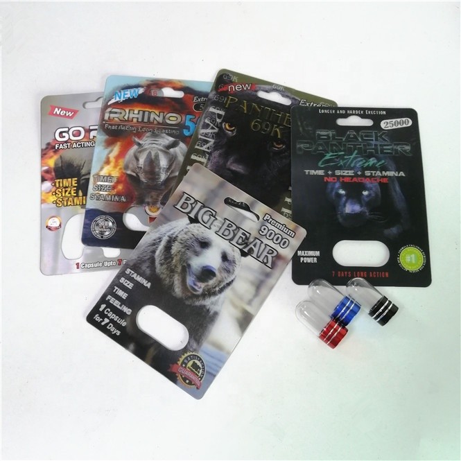 राइनो 99 500K एन्हांसमेंट पिल्स पैकेजिंग कार्ड्स सिल्क प्रिंटिंग