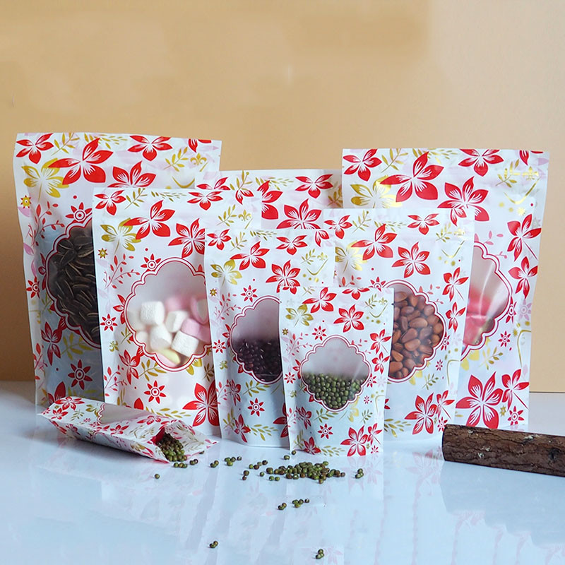 जिपर चमकदार खिड़की के साथ प्लास्टिक पाउच पैकेजिंग कस्टम लोगो खड़े हो जाओ