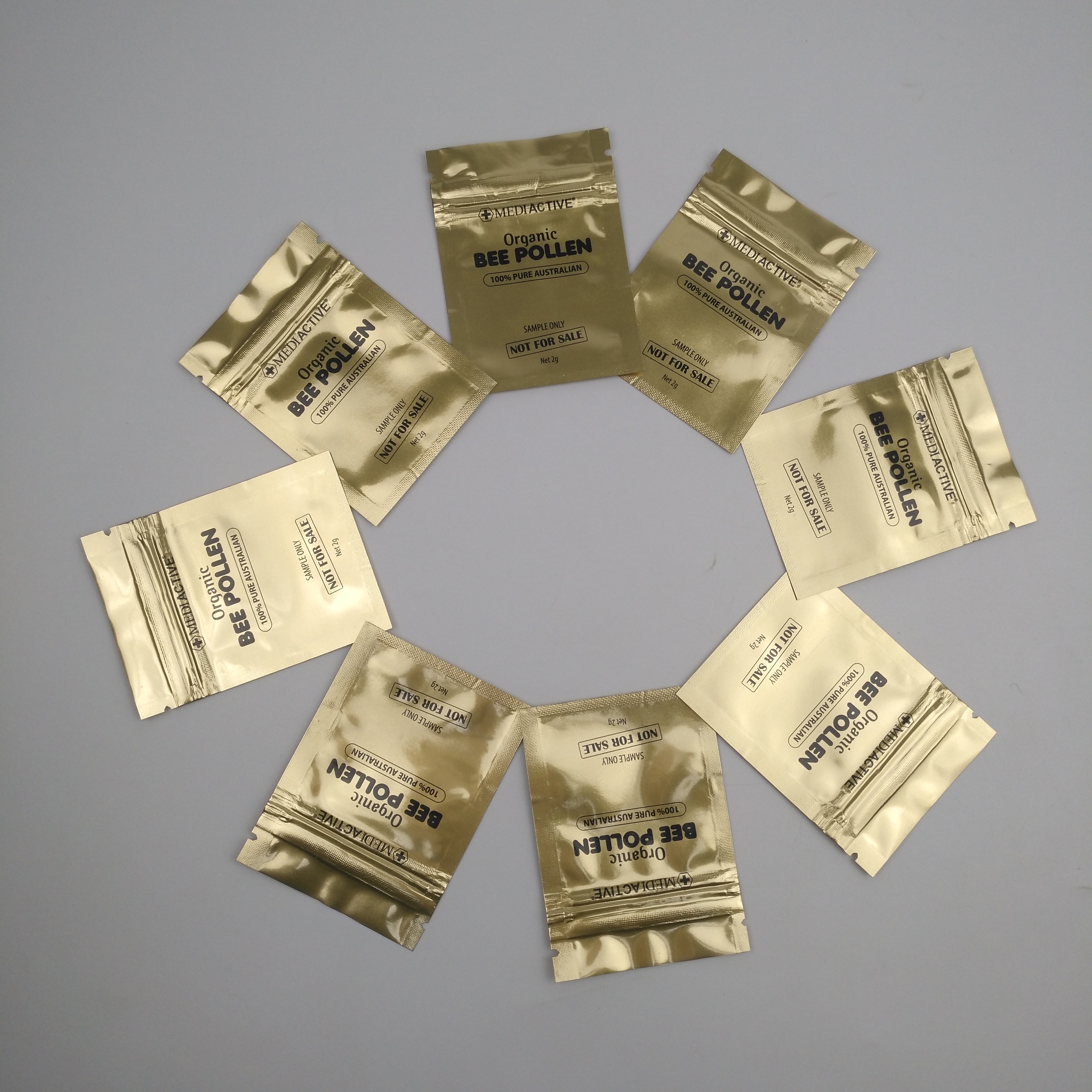 Gravure 100mic CMYK प्लास्टिक पाउच पैकेजिंग एसजीएस VMPET फ्लैट जिपर पाउच