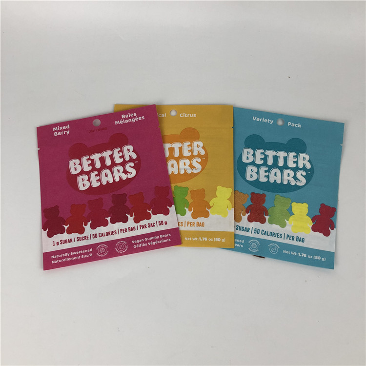 थ्री साइड सील फ्लैट हीट सीलिंग स्नैक कुकी एडिबल सीबीडी टीएचसी गमीज बायोडिग्रेडेबल पैकेजिंग बैग