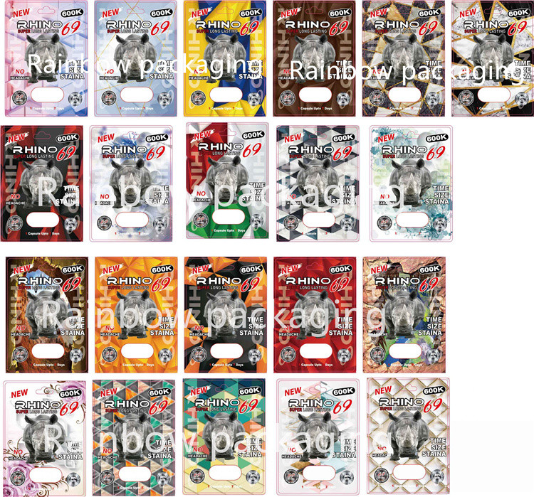 राइनो 10K / 100K / 69 पिल्स पेपर बॉक्स पिंक पुसी कैट पिल्स के लिए 3D ब्लिस्टर राइनो पैकेजिंग कार्ड