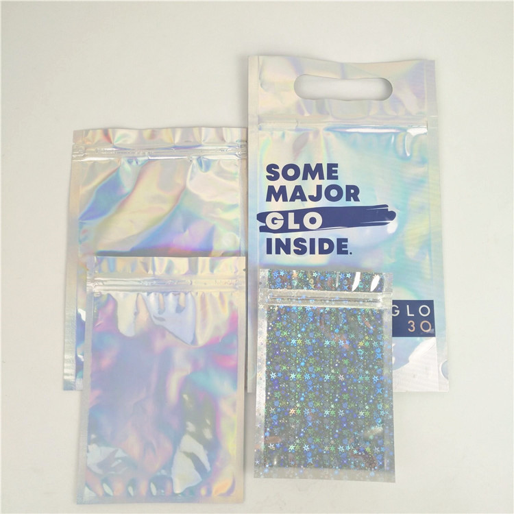 चमकदार यूवी सीएमवाईके जिपर होलोग्राफिक बैग एमओपीपी प्लास्टिक खाद्य पैकेजिंग बैग: