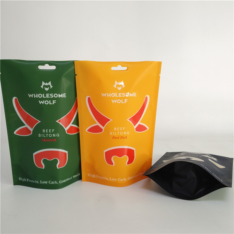 एमओपीपी चाइल्डप्रूफ मायलर बैग बिल्टोंग बीफ जेर्की पैकेजिंग 110 माइक्रोन