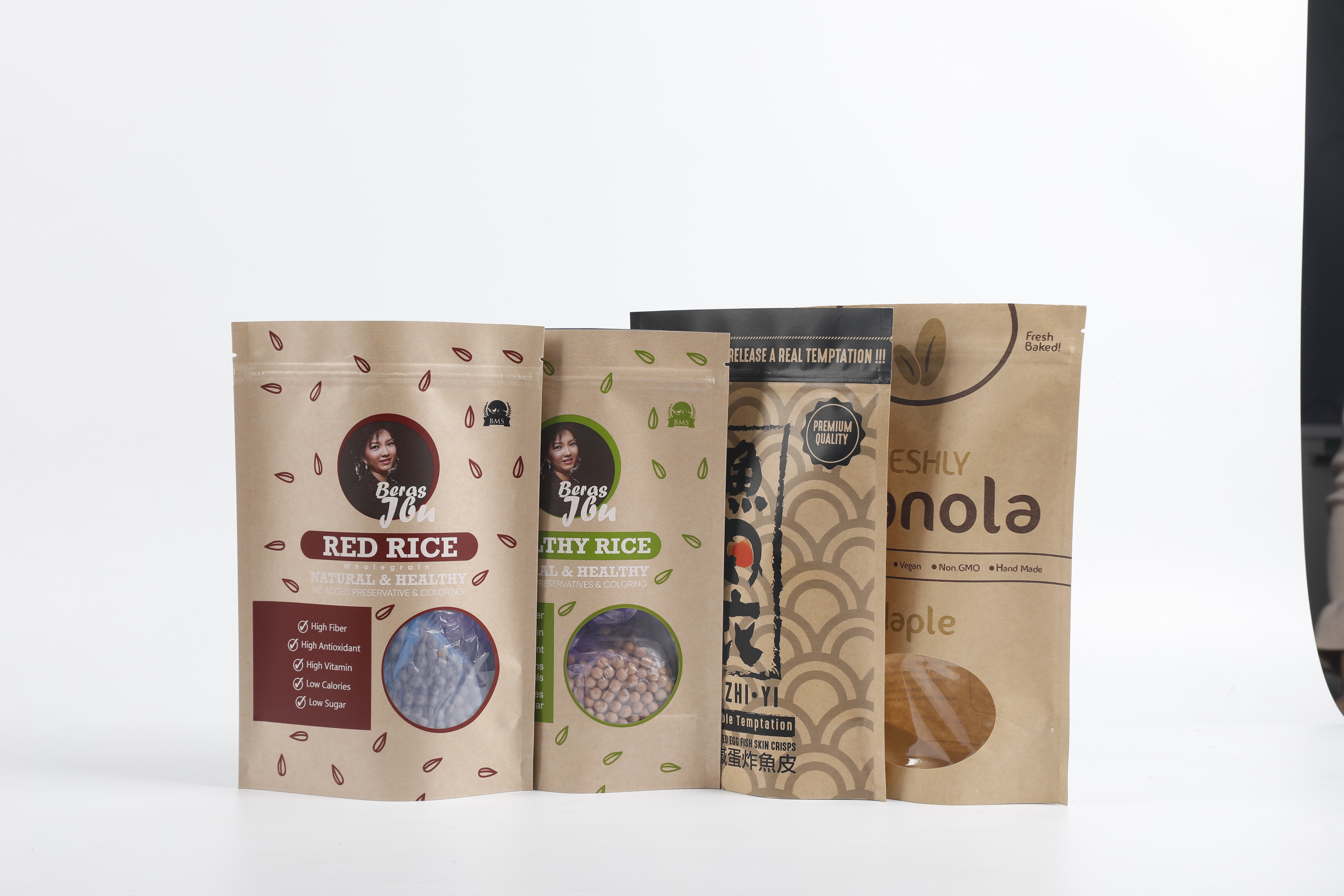 कस्टम बायोडिग्रेडेबल पीएलए क्राफ्ट पेपर जिपर पाउच चाय खाद्य पैकेजिंग खड़े हो जाओ: