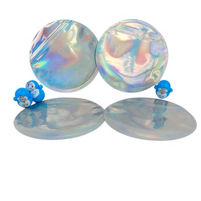 सर्किल होलोग्राम माइलर जिपर फोइल पाउच पैकेजिंग 3.5 जी 4 इंच 5 इंच व्यास