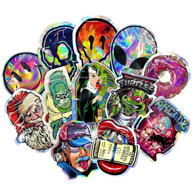 सर्कल अनियमित रीसेलेबल डाई कट कैंडी पाउच कस्टम आकार Mylar बैग 3.5G 7G