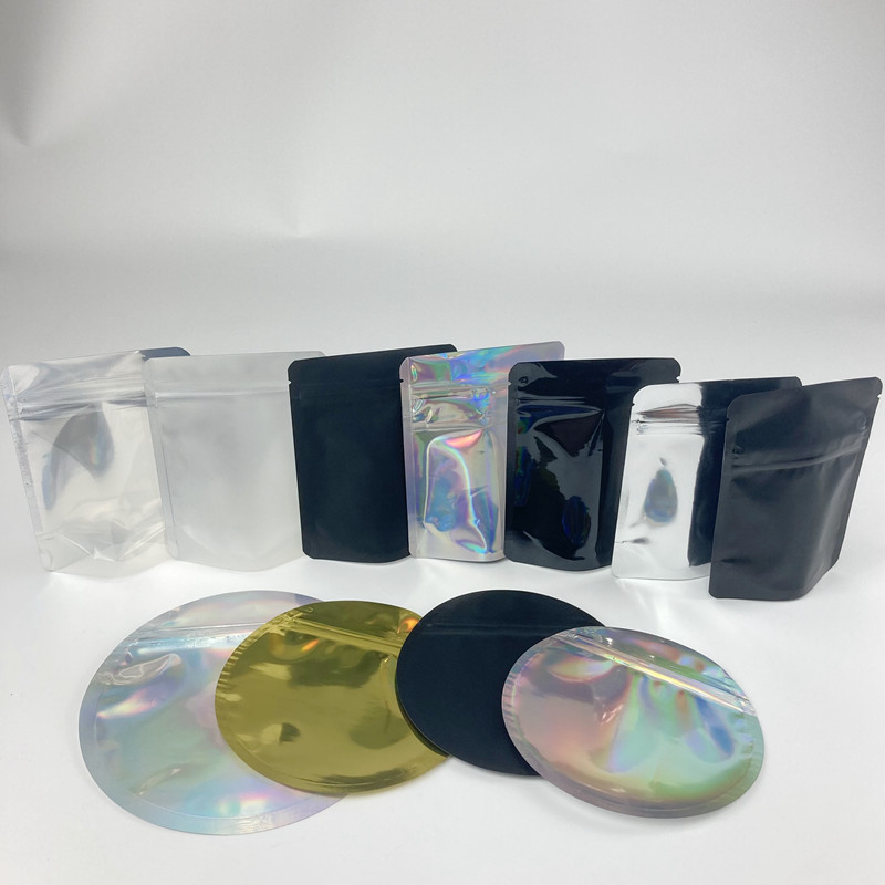 चाइल्ड रेसिस्टेंट सर्कल होलोग्राफिक पाउच बैग एल्युमिनियम फॉयल फ्लावर सीड्स मायलर एग्जिट बैग्स