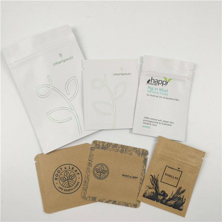 मिनी क्राफ्ट पेपर कॉस्मेटिक पाउच पैकेजिंग जिपर खाली पन्नी कॉफी चाय की गोली पाउच के साथ