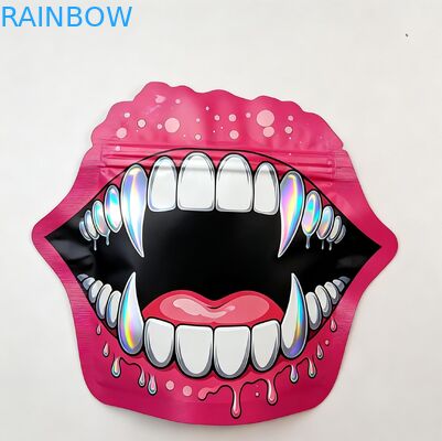 कैंडी जड़ी बूटी सूखी फूल गममी बिस्कुट चीनी चाइल्डप्रूफ पैकेजिंग के लिए जिपर के साथ सॉफ्ट टच होलोग्रामिक माइलर बैग